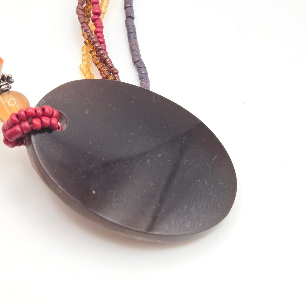 Boho Statement Pendant Necklace‎ Multi Strand Beaded Earth Tones - Picture 4 of 5